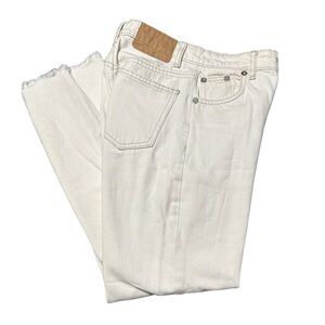 ZARA  High Waisted Button Fly Raw Hem Jeans - Ecru — Size 2